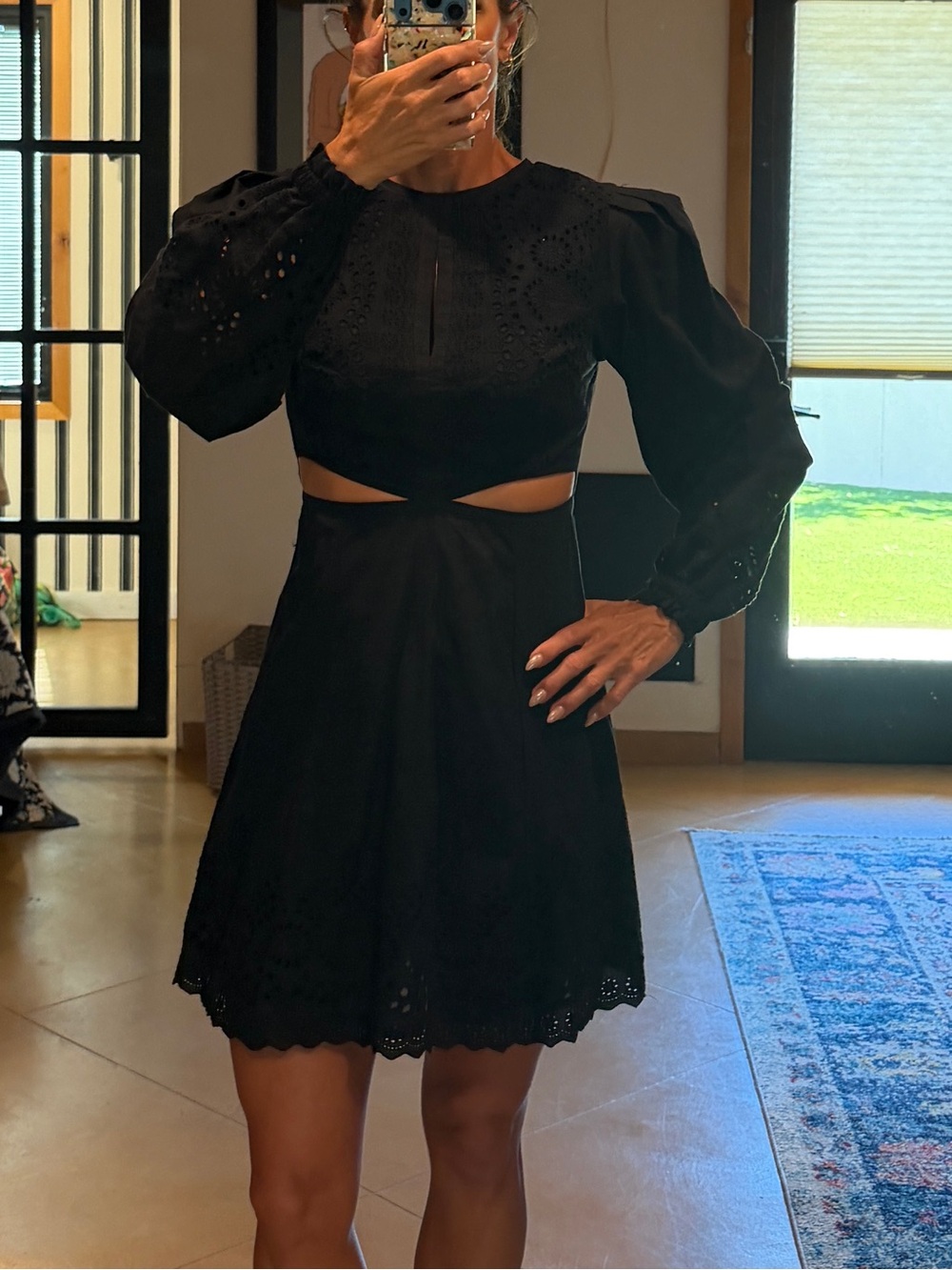 Women’s Black Cutout Long-Sleeve Mini Dress